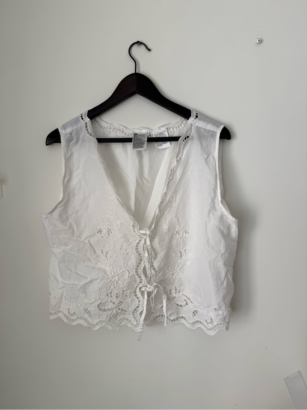 H&M White Lace-Trim Tie-Front Camisole